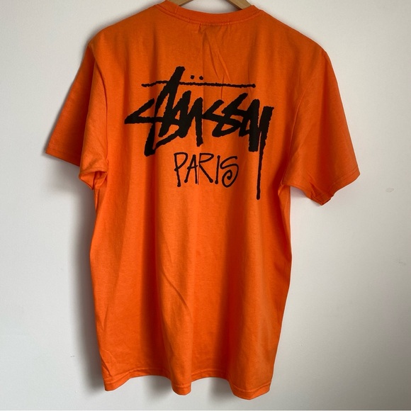 STUSSY Stock Paris Tee Shirt Exclusive Graphic Tee Short Sleeve Orange (M) - Picture 3 of 11